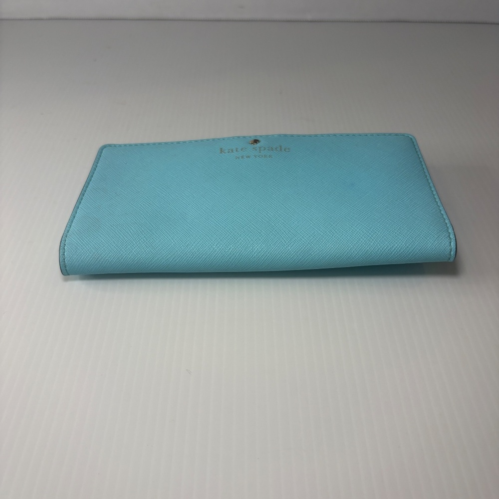 Kate Spade Grand Street Stacy Bifold Leather Slim Wallet Turquoise/Aqua/Blue - Picture 3 of 13